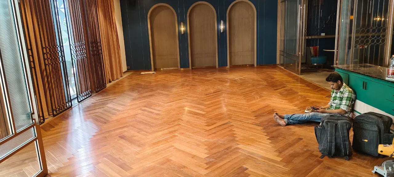 The Design Atelier — Engineered Wood, herringbone, Koramangala, 1400 sq ft — flooring by Rebel Walls & Floors